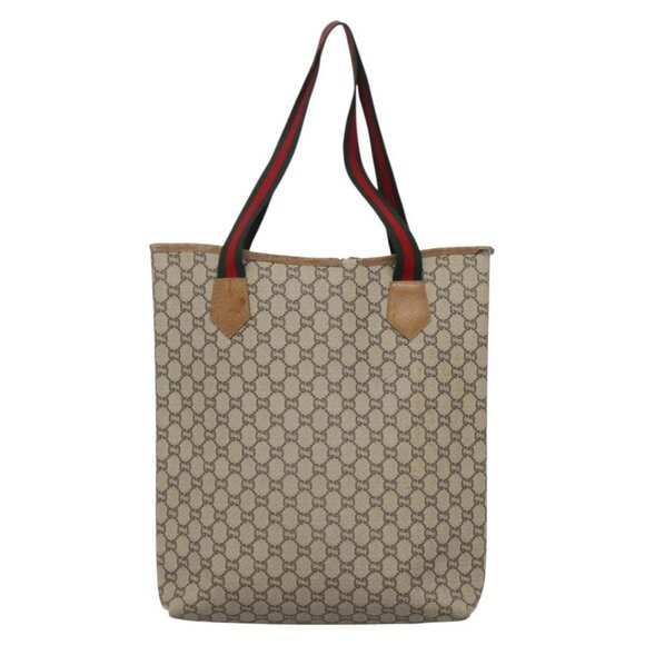 GUCCI GG Plus Supreme Web Sherry Line Tote Bag PVC Beige Gold Auth BA5355 - Picture 3 of 15